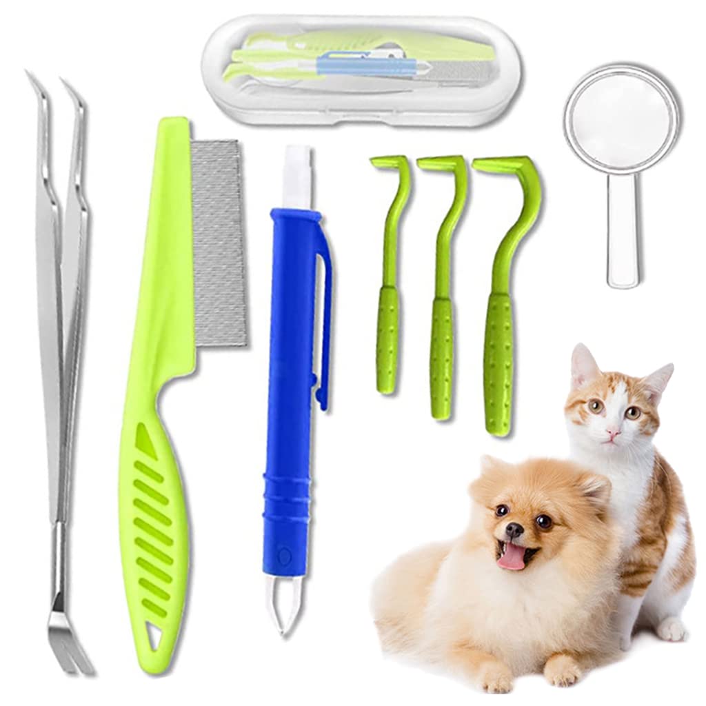 Qpets 7 Pcs Tick Remover Tool Set, Stainless Steel Double Headed Tweezer Pet Lice Remover Tick Kit, Efficient Insect Catching Tweezers to Eliminate Fleas for Dogs Cats with Storage Leather Tool Bag Qpets 7 Pcs Tick Remover Tool Set, Stainless Steel Double Headed Tweezer Pet Lice Remover Tick Kit, Efficient Insect Catching Tweezers to Eliminate Fleas for Dogs Cats with Storage Leather Tool Bag